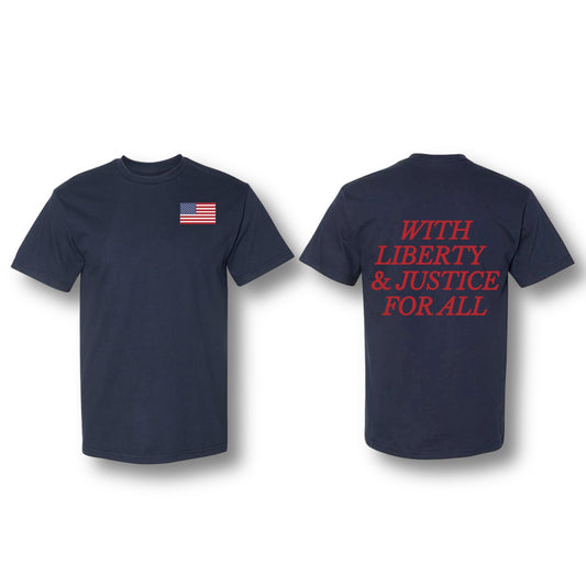 WITH LIBERTY AND JUSTICE FOR ALL T-SHIRT NAVY