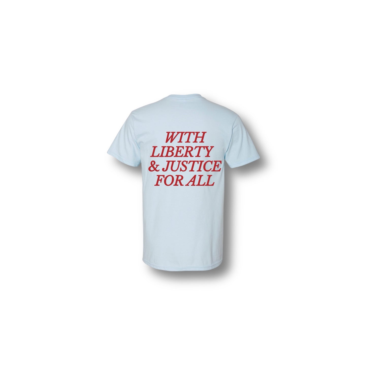 WITH LIBERTY AND JUSTICE FOR ALL T-SHIRT CHAMBRAY